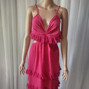 BooHoo  hot pink cheesecloth cut out beach midi dress size M